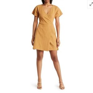 Madewell Cross Front Flutter Sleeve Minidress In Toffee